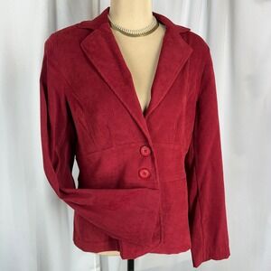 Notations Red Faux Suede Blazer Jacket Size M Button Front READ